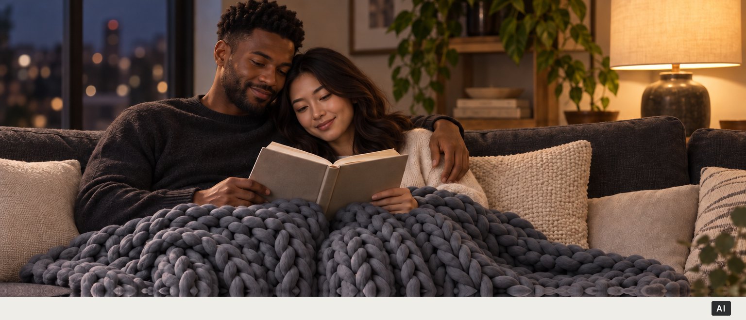Twee mensen lezen samen onder een Knussie (met AI gemaakt beeld)
